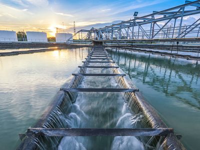 Water Treatment Plant process at sunset