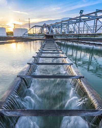 Water Treatment Plant process at sunset